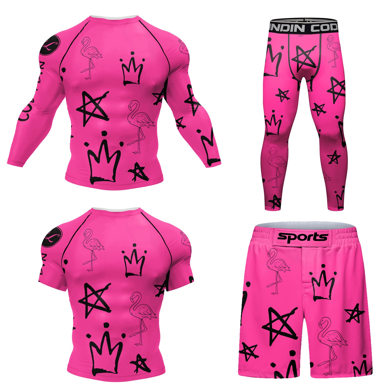 Men's Digital Printing Fitness Quick-drying Stretch Clothes Casual Four-piece Suit
