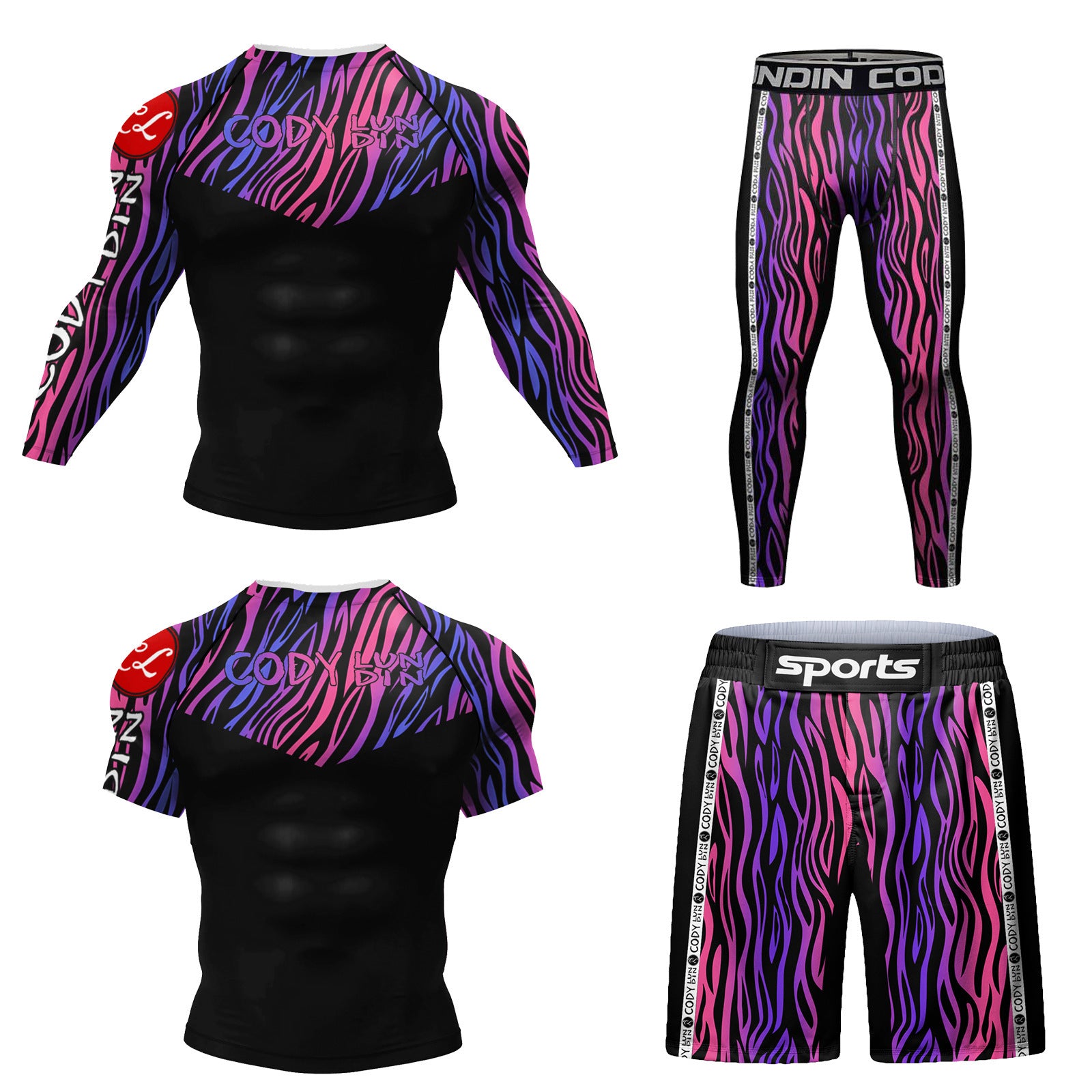 Men's Digital Printing Fitness Quick-drying Stretch Clothes Casual Four-piece Suit