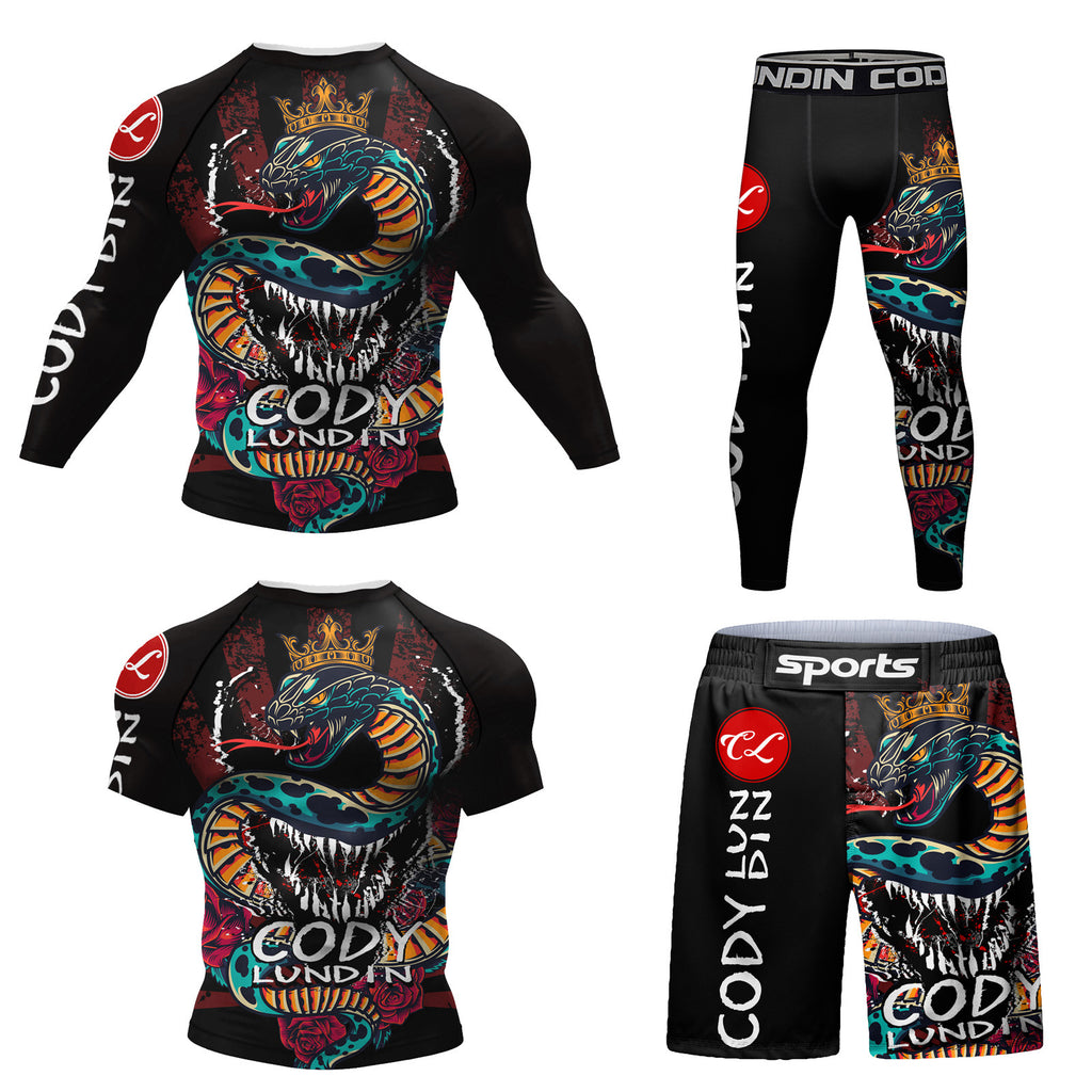 Men's Digital Printing Fitness Quick-drying Stretch Clothes Casual Four-piece Suit
