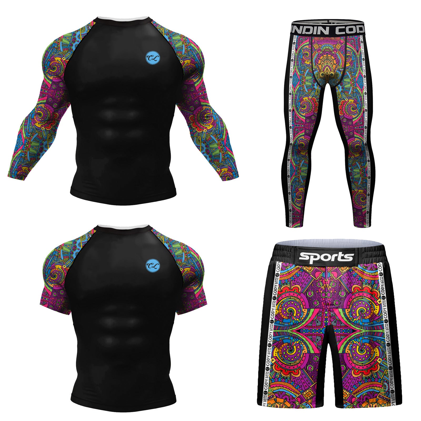 Men's Digital Printing Fitness Quick-drying Stretch Clothes Casual Four-piece Suit