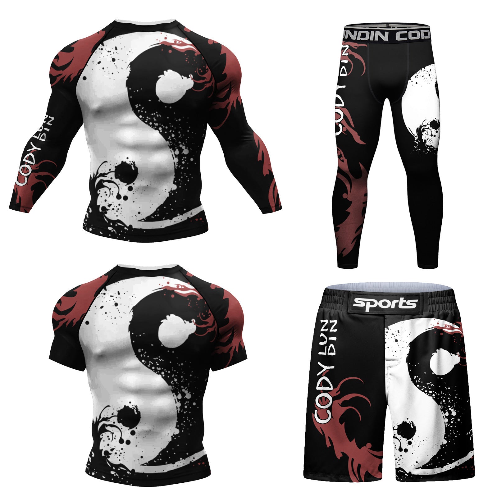 Men's Digital Printing Fitness Quick-drying Stretch Clothes Casual Four-piece Suit