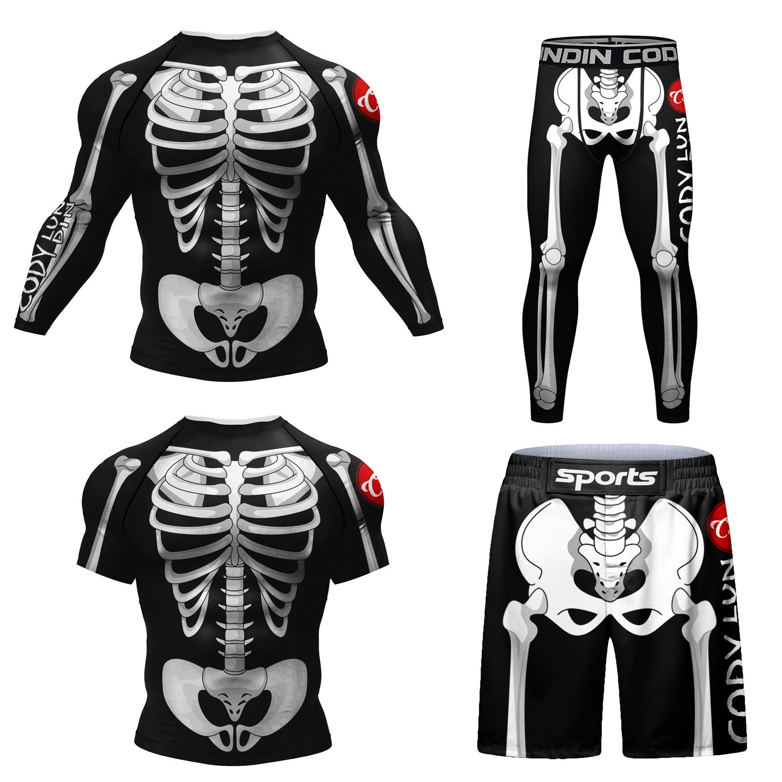 Men's Digital Printing Fitness Quick-drying Stretch Clothes Casual Four-piece Suit