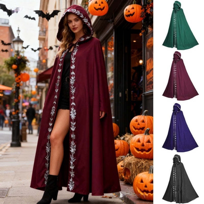 Hooded Cloak Medieval Renaissance Costume – 5 Color Printed Cloak for Halloween, Cosplay & Festivals