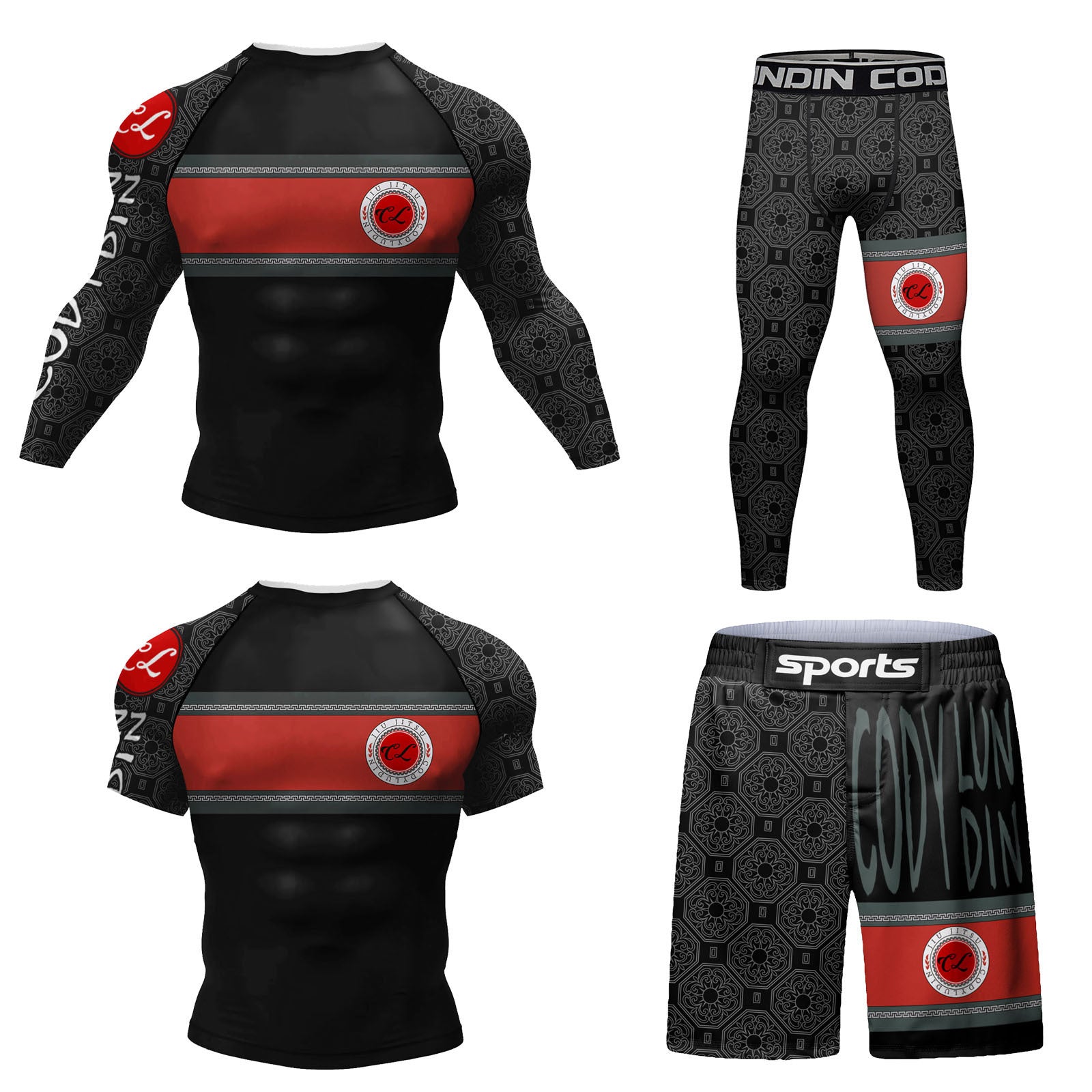 Men's Digital Printing Fitness Quick-drying Stretch Clothes Casual Four-piece Suit