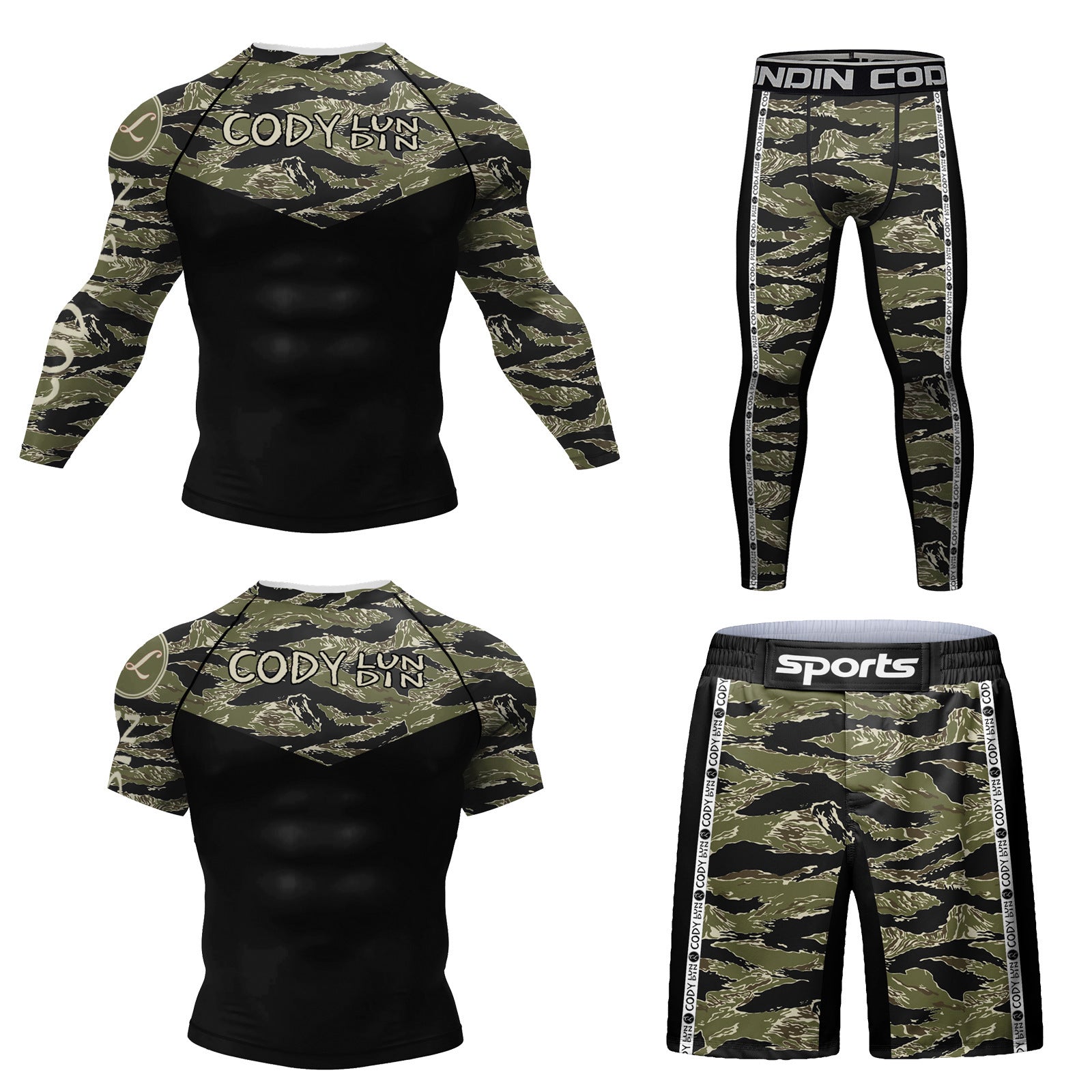 Men's Digital Printing Fitness Quick-drying Stretch Clothes Casual Four-piece Suit